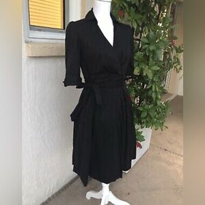 Women’s White House Black Market Faux Wrap Black Dress Size 8 EUC